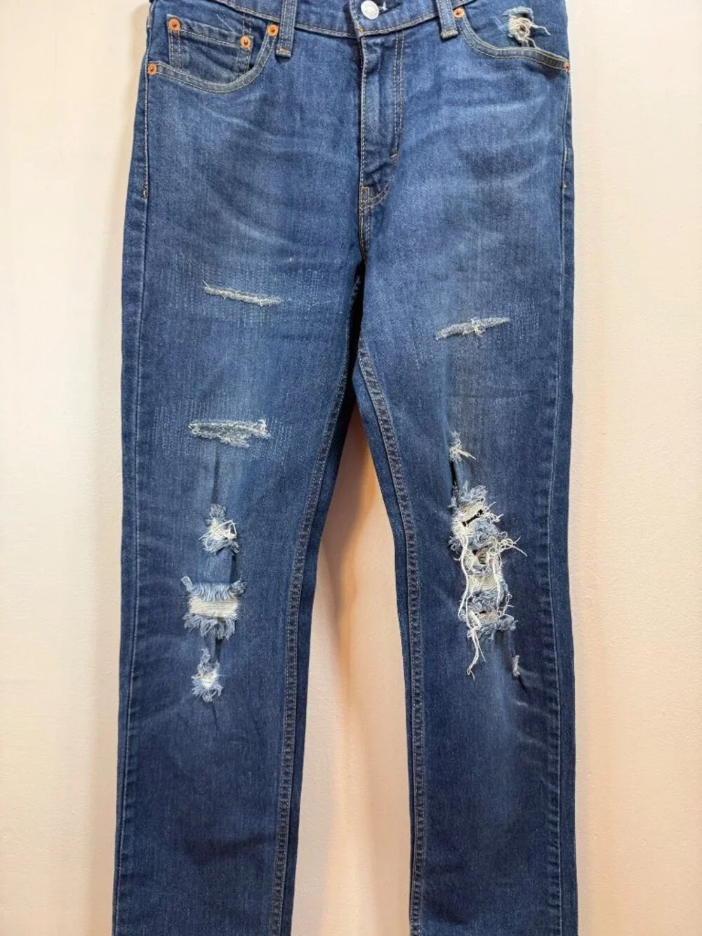 Levis 511 Slim Fit Distressed Jeans W30 L32 Blue Denim